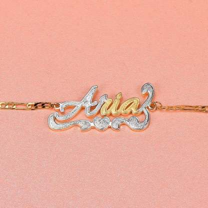 Heart Two Tone Gold Plated Personalized Custom Name Anklet-silviax