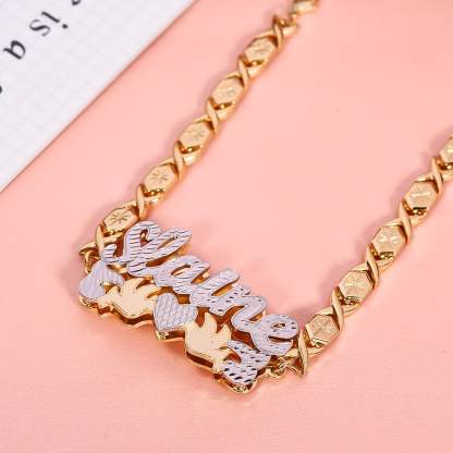 Double Layer Two Tone with Two Birds Gold Plated XOXO Chain Personalized Custom Name Bracelet-silviax