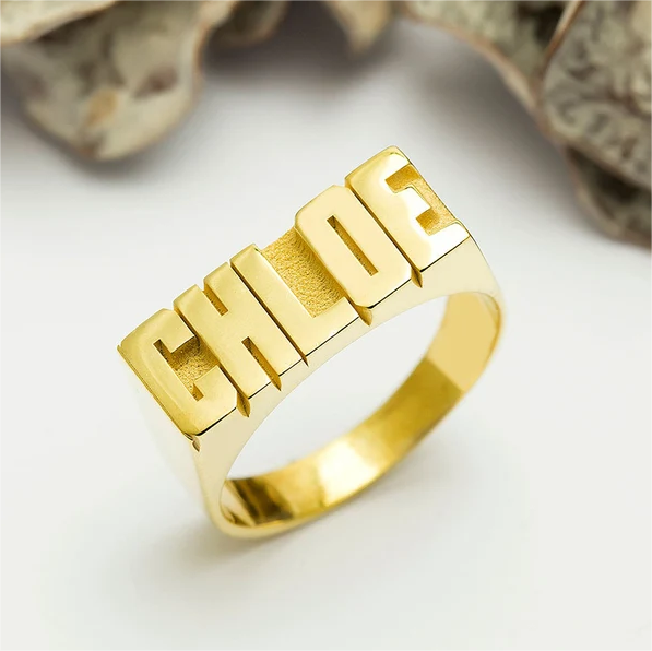 Personalized Custom Gold Plated Block Name Ring Initial Ring-silviax