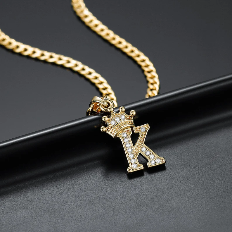 Customized Iced Out Crown A-Z Letter Initial Necklace Hip Hop Style-silviax