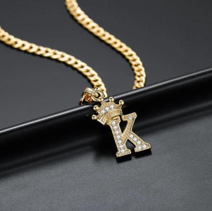 Customized Iced Out Crown A-Z Letter Initial Necklace Hip Hop Style-silviax