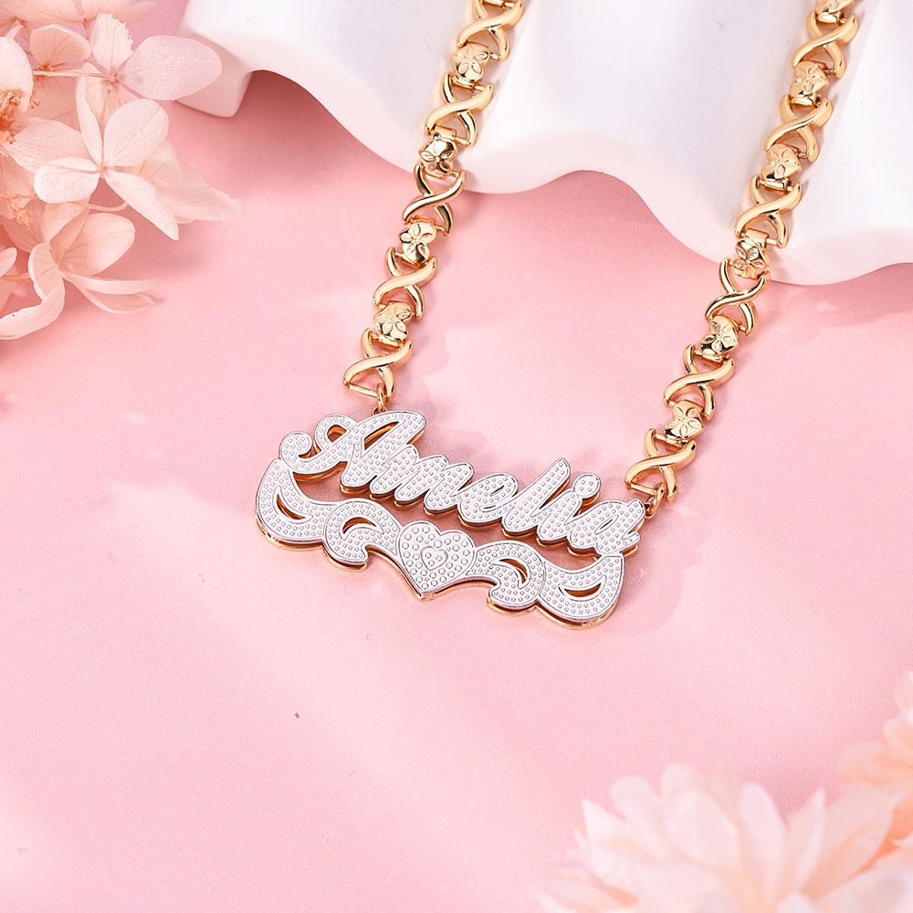 Double Layer Two Tone with Love Heart Gold Plated Personalized Custom 3D Name Necklace-silviax