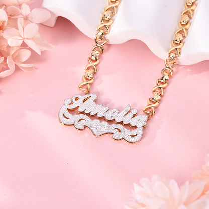 Double Layer Two Tone with Love Heart Gold Plated Personalized Custom 3D Name Necklace-silviax
