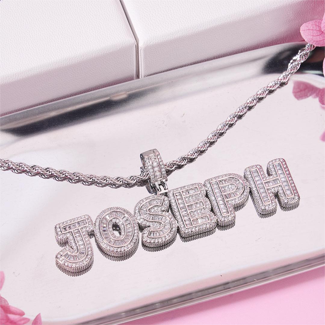 Iced Out Rope Chain 2 to 6 Baguette Letters Custom Name Initial Necklace