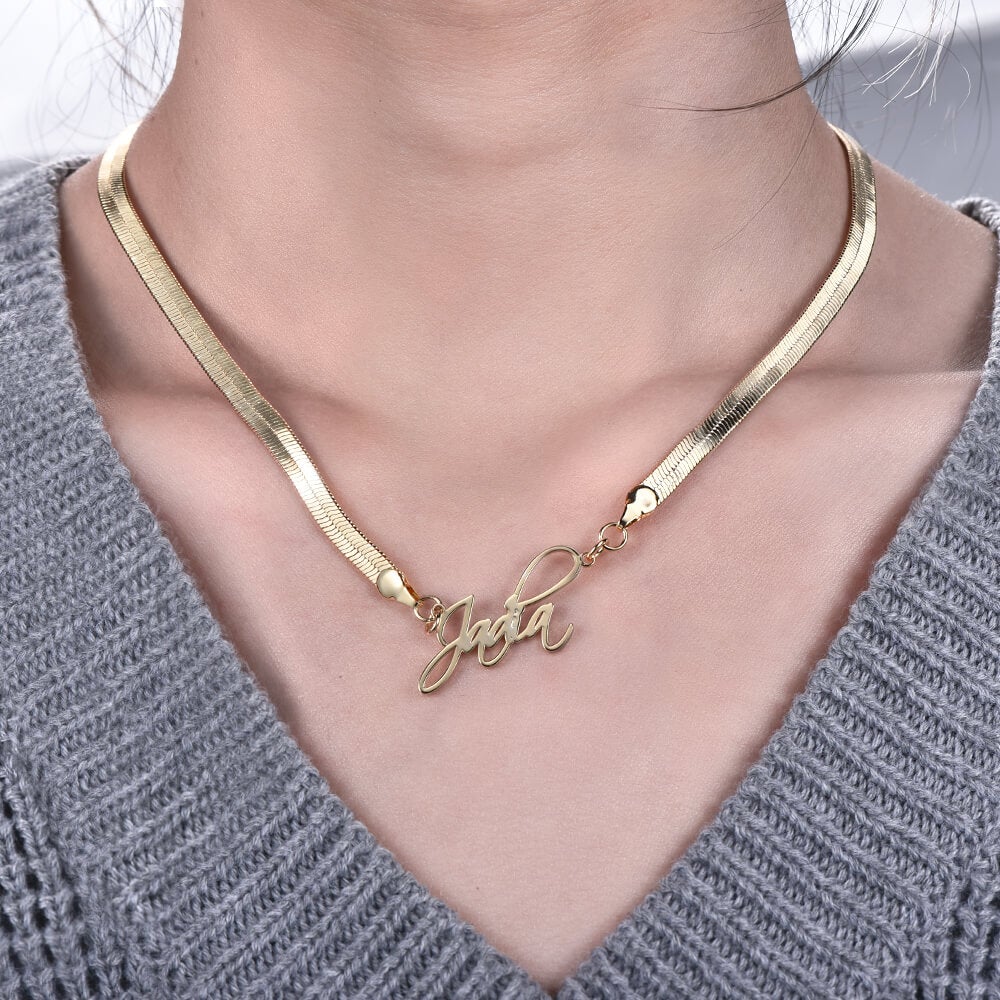 Flat Snake Chain Personalized Custom Gold Plated Name Necklace-silviax