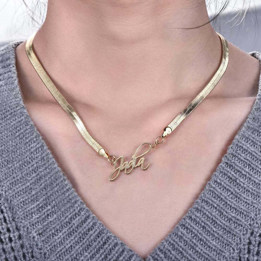 Flat Snake Chain Personalized Custom Gold Plated Name Necklace-silviax