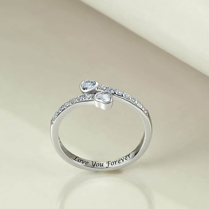 Two Hearts Together Inlaid Zircon Personalized Custom Engraved Ring-silviax