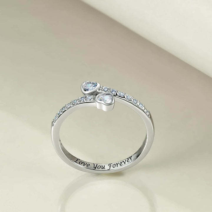 Two Hearts Together Inlaid Zircon Personalized Custom Engraved Ring-silviax