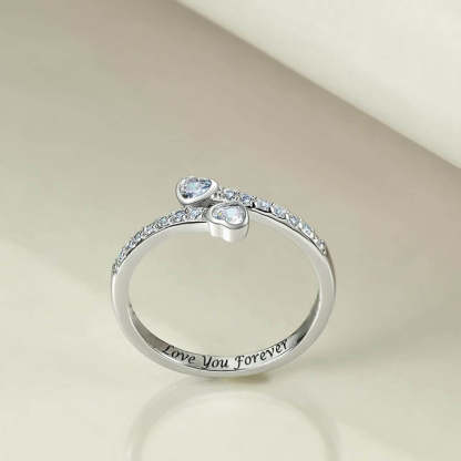 Two Hearts Together Inlaid Zircon Personalized Custom Engraved Ring-silviax