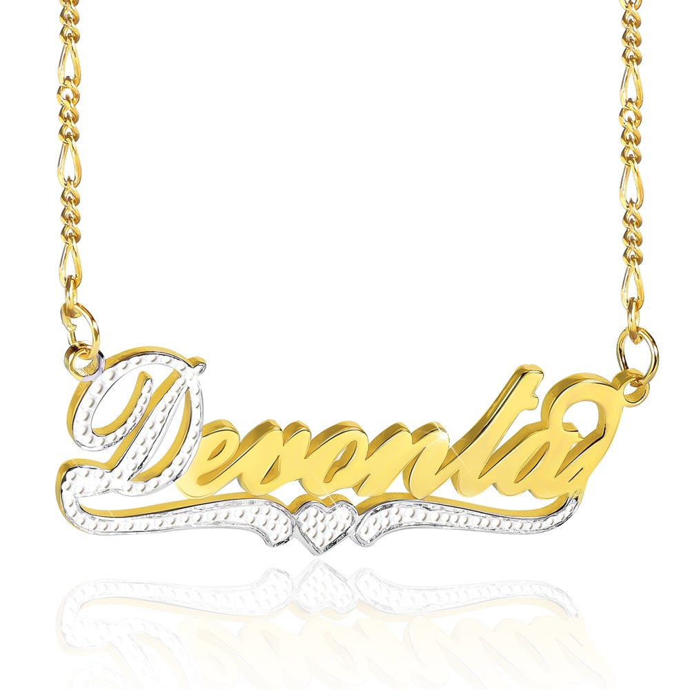 Gold Plated Two Tone Personalized Name Necklace with Heart-silviax