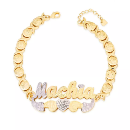 Double Layer XOXO Chain with Heart Personalized Hugs and Kisses Name Necklace and Bracelet Set-silviax