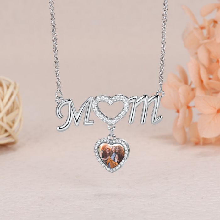 Mom 1 To 5 Hearts Photos Pendant With Engraved Text Personalized Custom Family Necklace-silviax