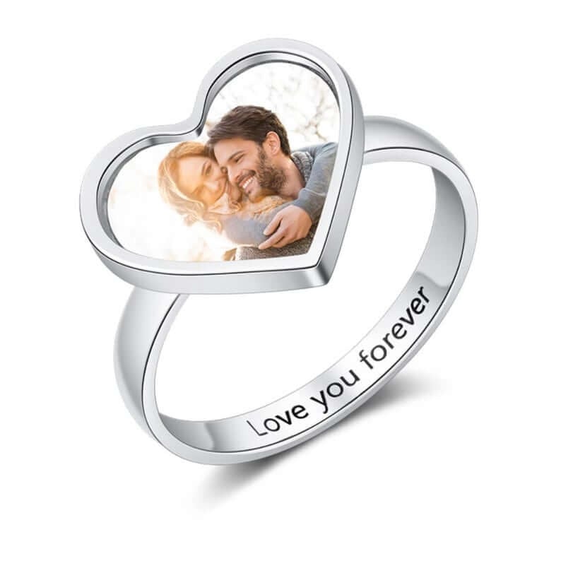 Heart Lettering White Gold Personalized Custom Photo Ring-silviax