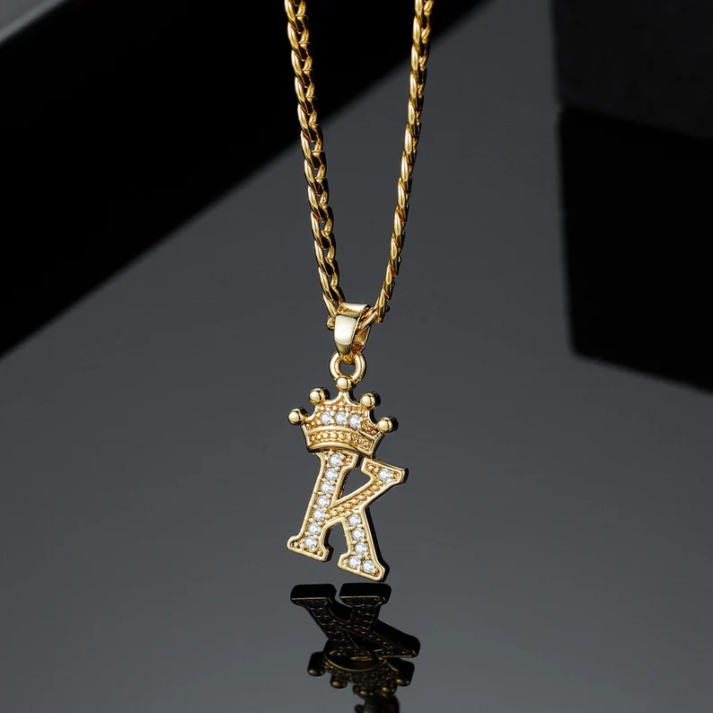 Customized Iced Out Crown A-Z Letter Initial Necklace Hip Hop Style-silviax