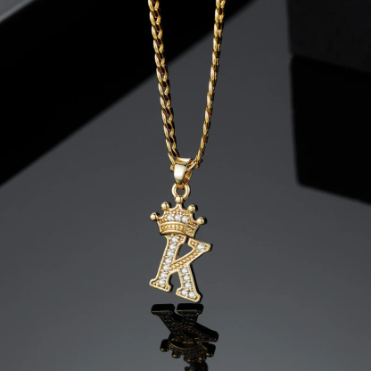 Customized Iced Out Crown A-Z Letter Initial Necklace Hip Hop Style-silviax