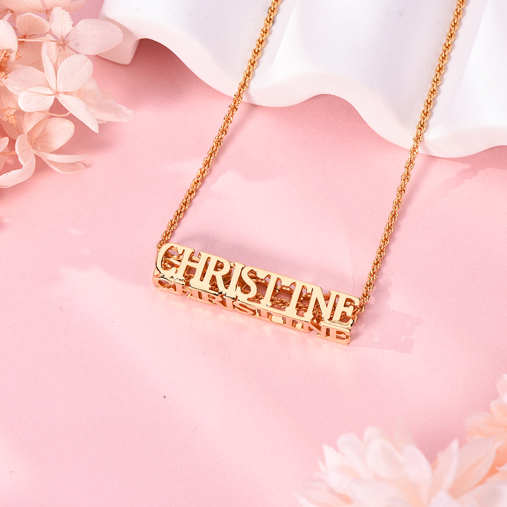Personalized Custom Gold Plated Cubic Hollow Four Sided Name Necklace-silviax