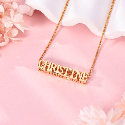 Personalized Custom Gold Plated Cubic Hollow Four Sided Name Necklace-silviax
