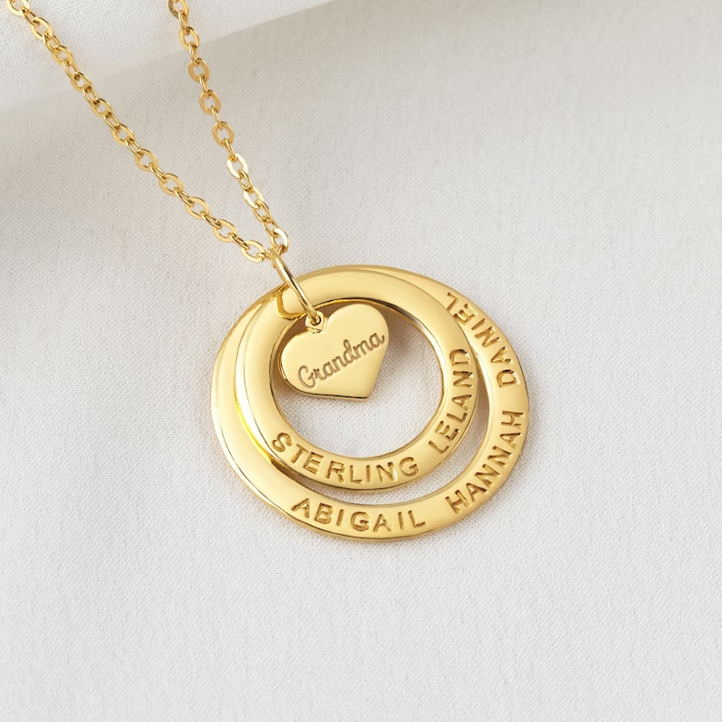 Circular Nameplate Heart Pendant Personalized Custom Gold Plated Name 