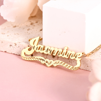 Personalized Custom Gold Plated Diamond Cut 3D Heart Name Necklace-silviax