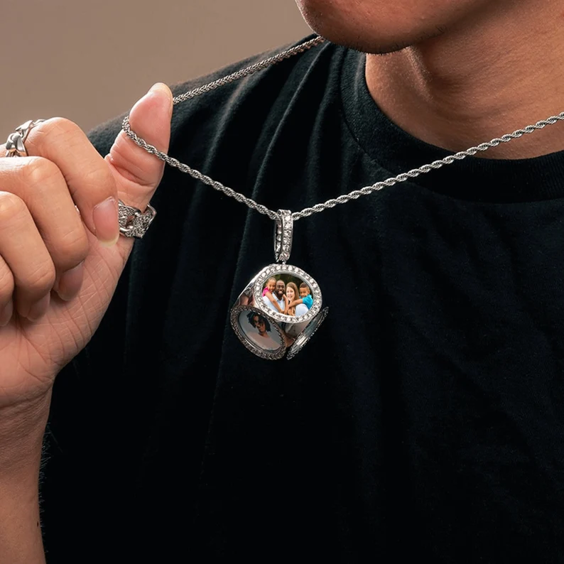 Hip Hop Iced Out Custom Made Cube Photo Memory Pendant Necklace-silviax