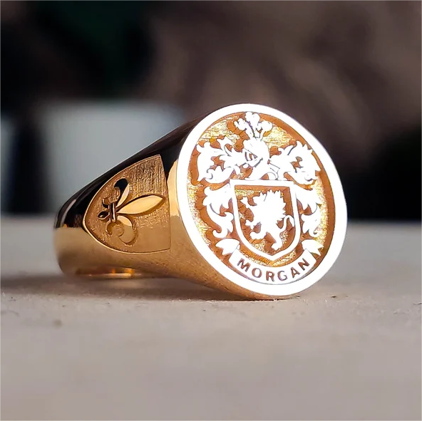 Family Crest Coat of Arms Personalized Custom Gold Plated Name Ring-silviax