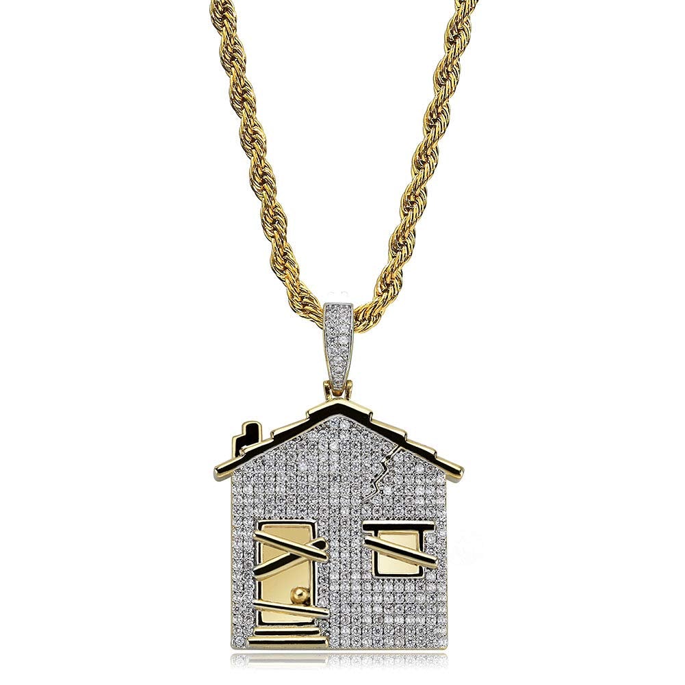 Hip Hop Style Gold Plated Trap House Pendant Necklace-silviax