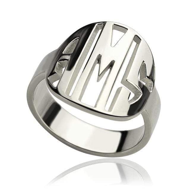 Sterling Silver Initial Monogram Men's Ring-silviax