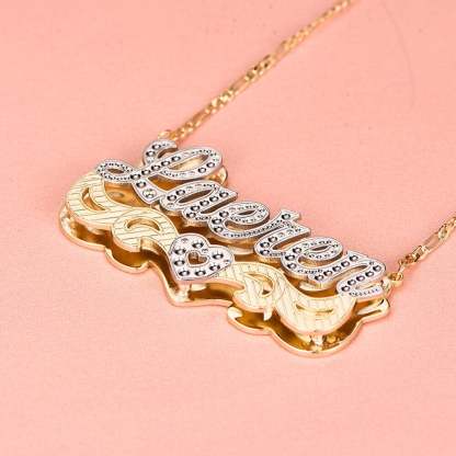 Double Plate Two Tone Nameplate Hollow Heart Personalized Custom Gold Plated Name Necklace-silviax