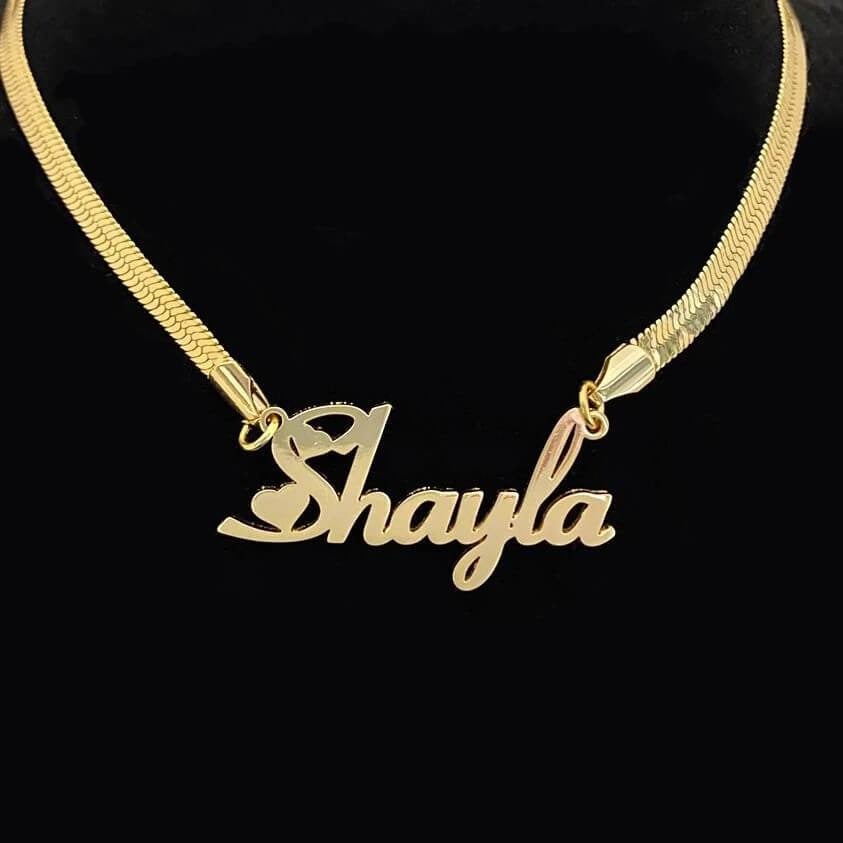 Heart Font Nameplate With Snake Chain Personalized Custom Name Necklace-silviax