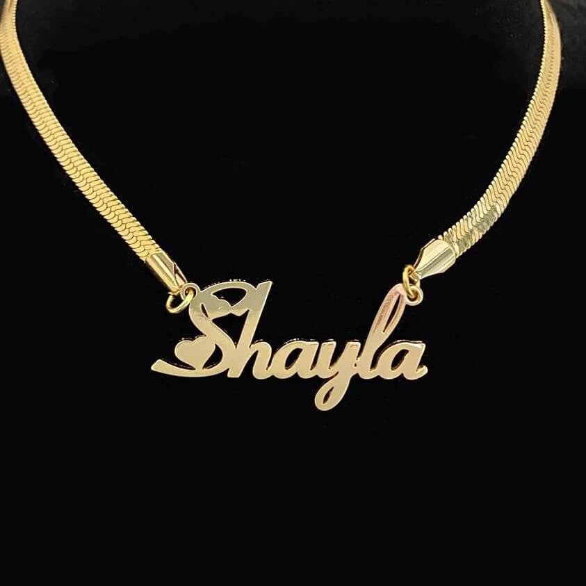 Heart Font Nameplate With Snake Chain Personalized Custom Gold Plated Name Necklace-silviax