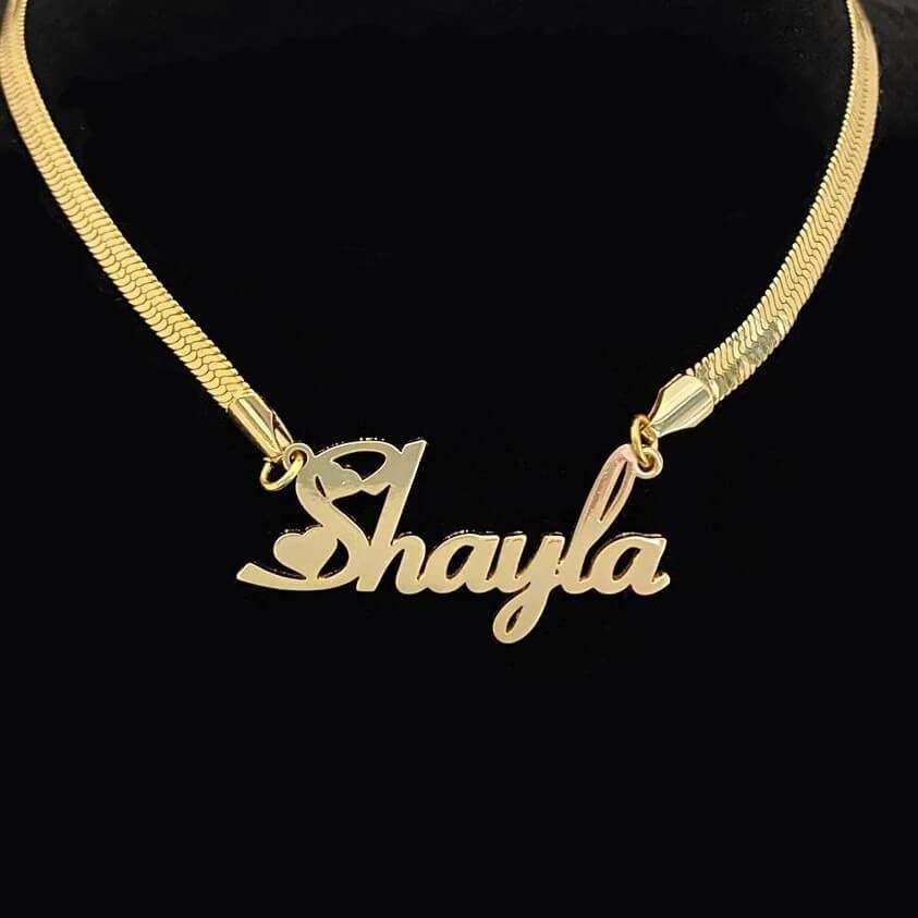Heart Font Nameplate With Snake Chain Personalized Custom Name Necklace-silviax