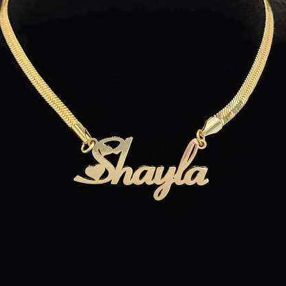 Heart Font Nameplate With Snake Chain Personalized Custom Name Necklace-silviax