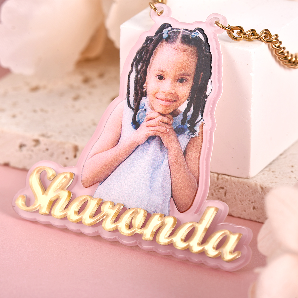 Pink Acrylic Portrait Photo with Nameplate Personalized Name Necklace-silviax