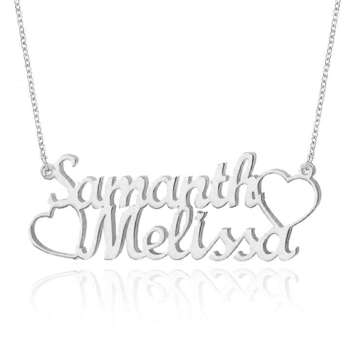 Gold Plated Personalized Two Names and Heart Pendant Name Necklace-silviax