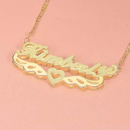 Wings Heart Double Layer Personalized 3D Name Necklace Gold Plated-silviax