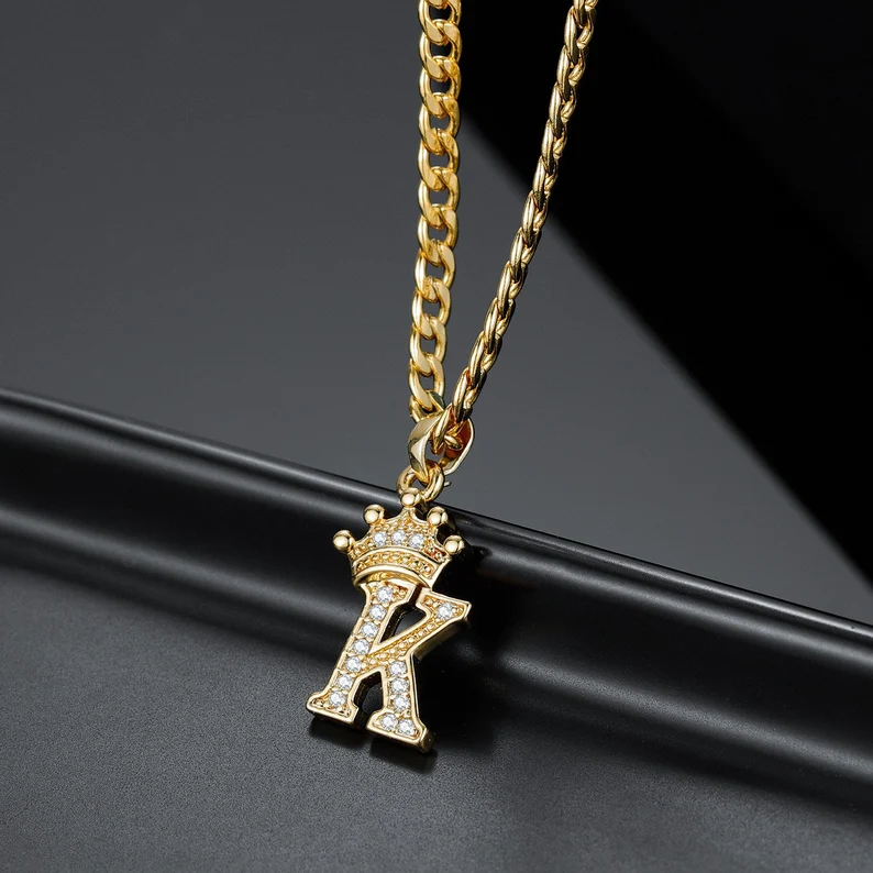 Customized Iced Out Crown A-Z Letter Initial Necklace Hip Hop Style-silviax