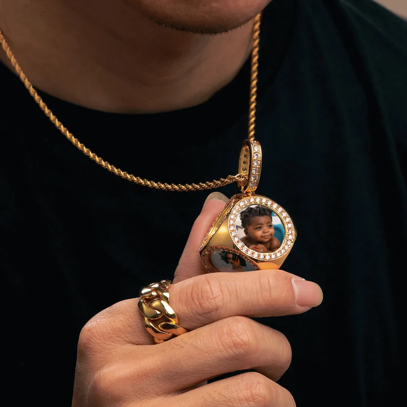 Hip Hop Iced Out Custom Made Cube Photo Memory Pendant Necklace-silviax