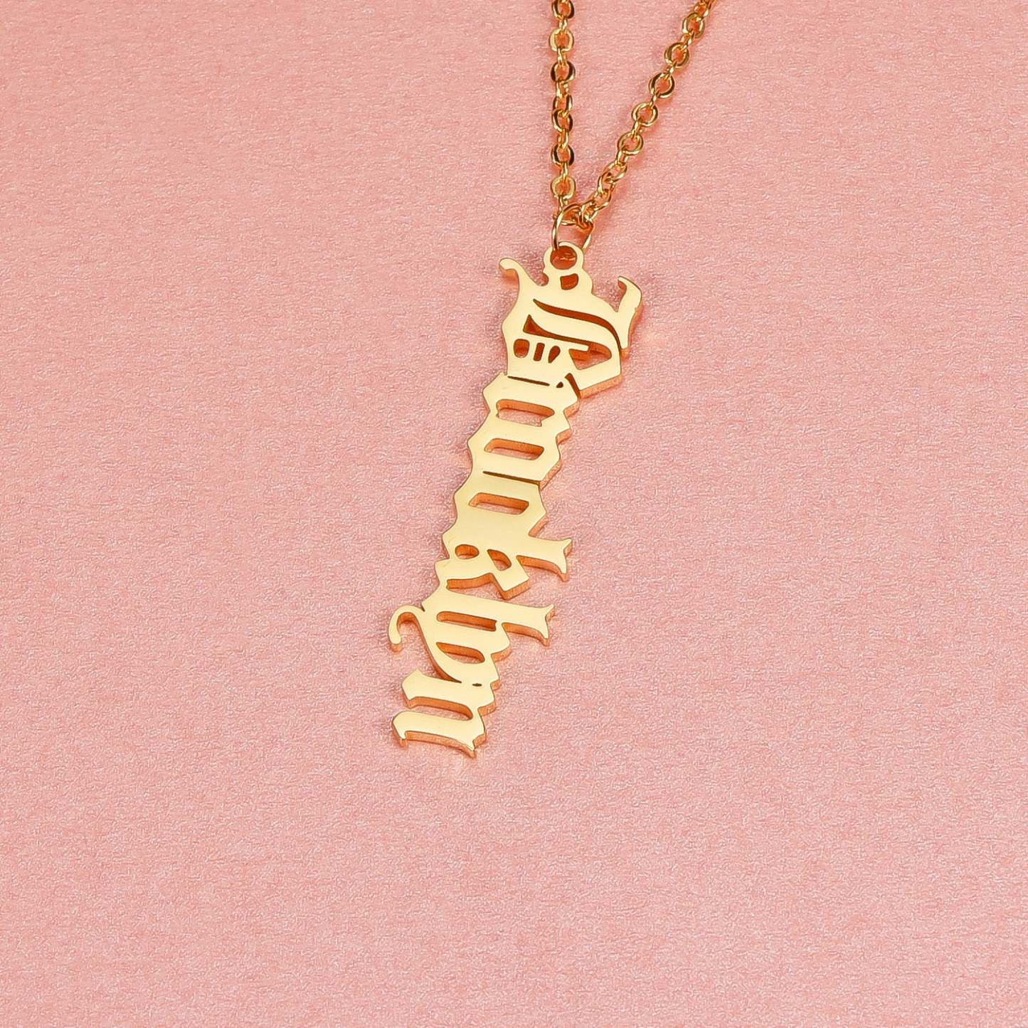 Vertical Old English Gold Plated Personalized Custom Name Necklace-silviax