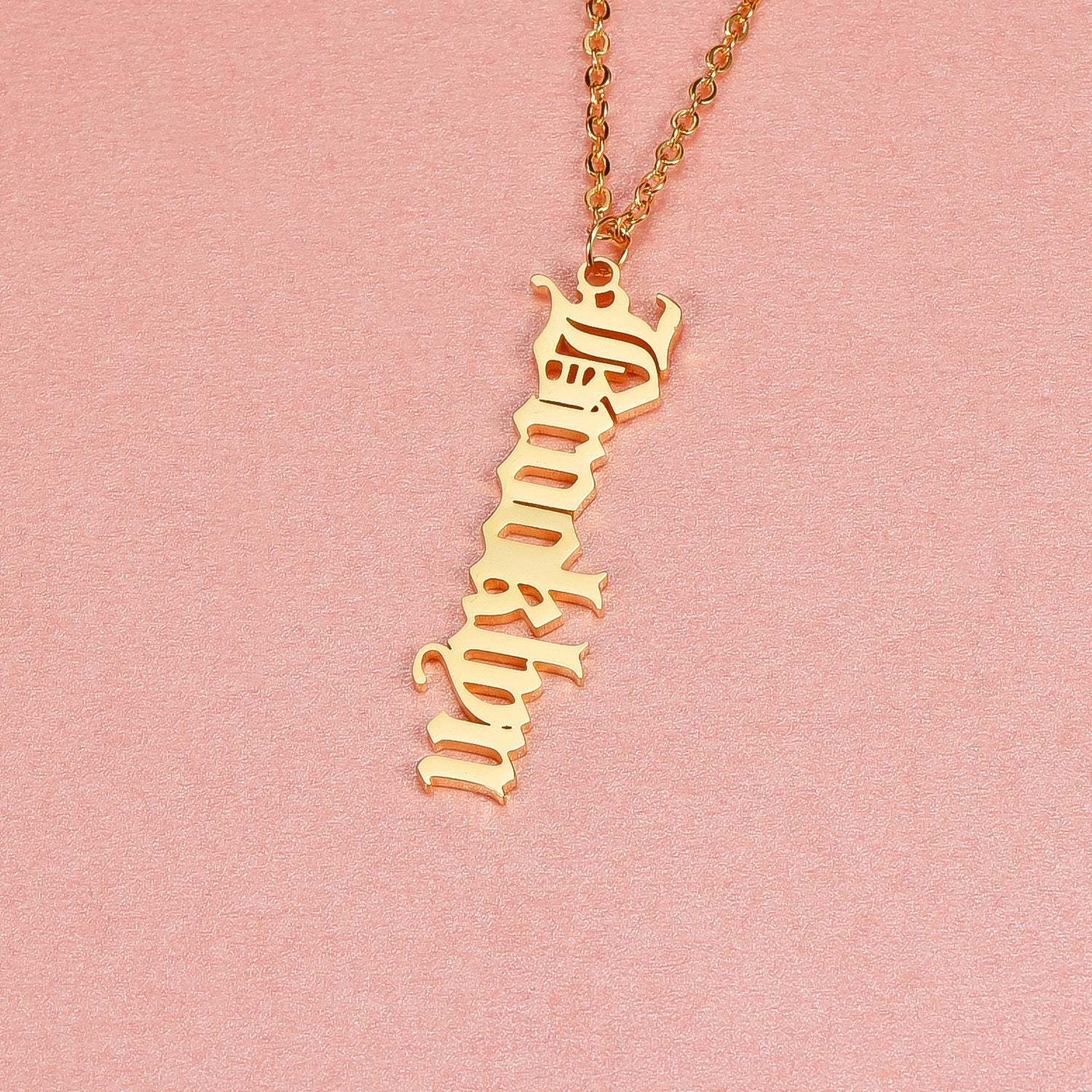 Vertical Old English Gold Plated Personalized Custom Name Necklace-silviax