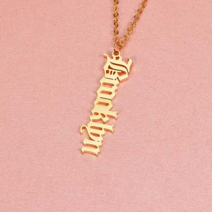 Vertical Old English Gold Plated Personalized Custom Name Necklace-silviax