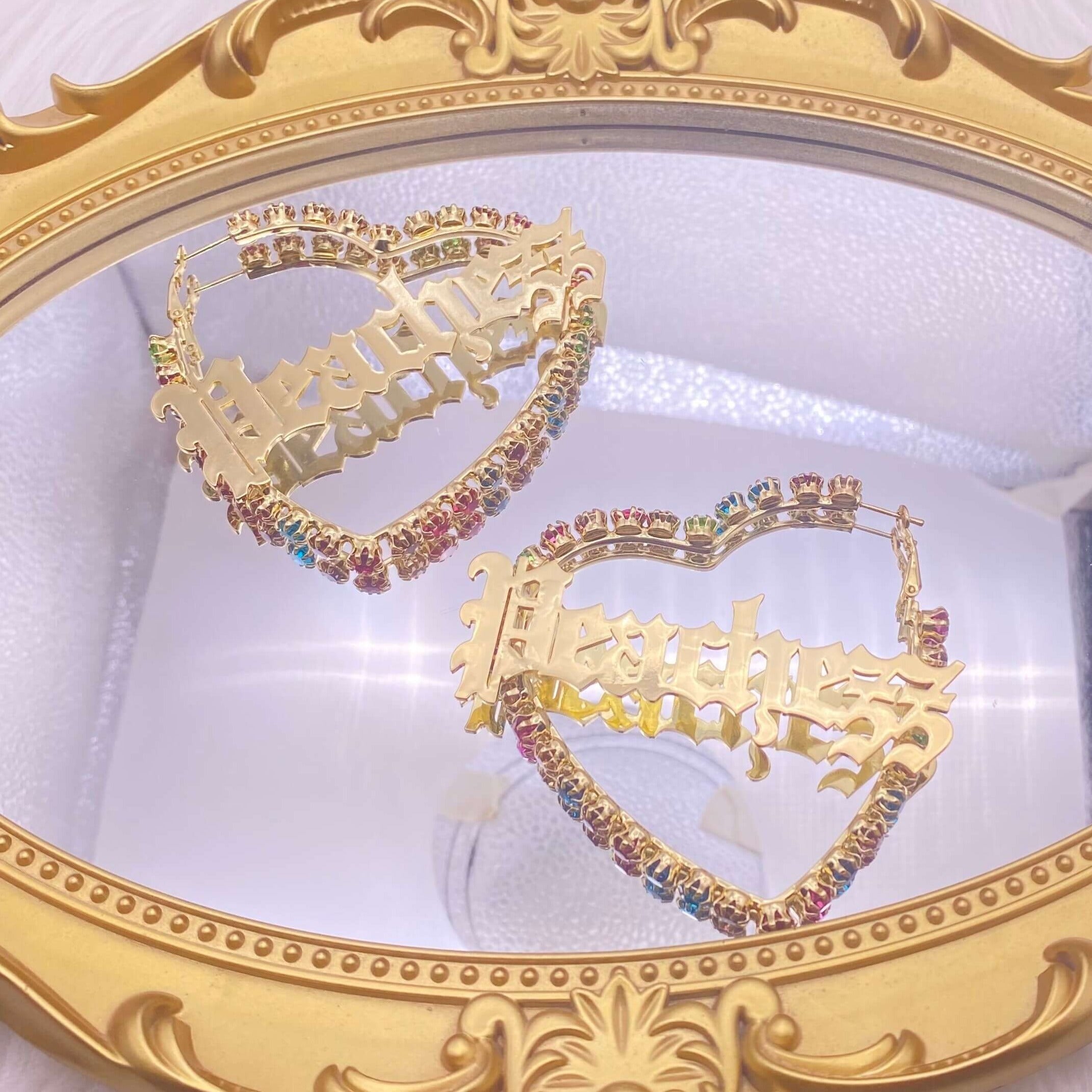 Colorful Zircon Heart Hoop Earrings Personalized Custom Gold Plated Name Earrings-silviax