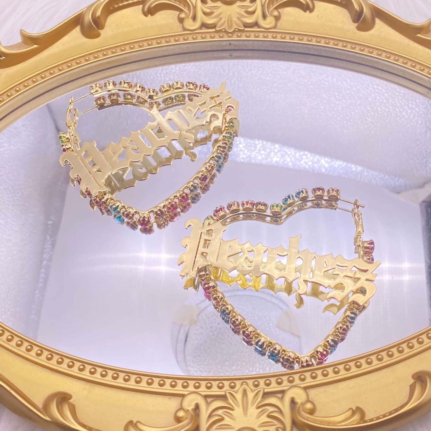 Colorful Zircon Heart Hoop Earrings Personalized Custom Gold Plated Name Earrings-silviax