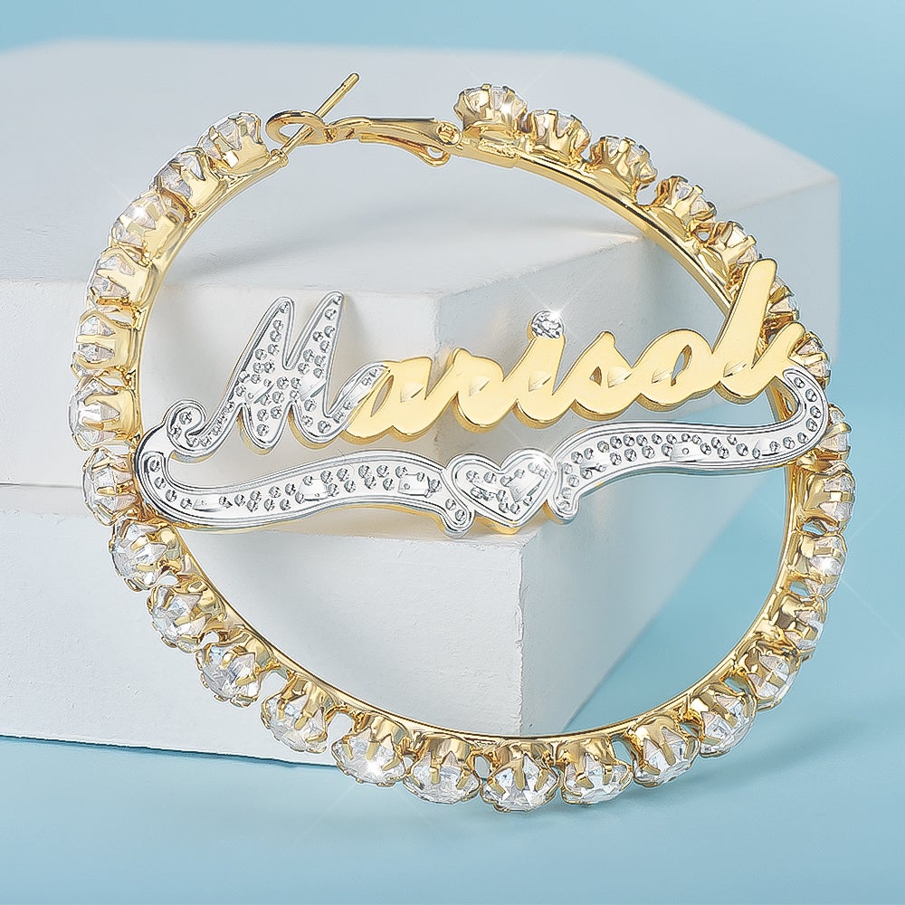 Two Tone Gold Plated Personalized Hoop Name Earrings-silviax