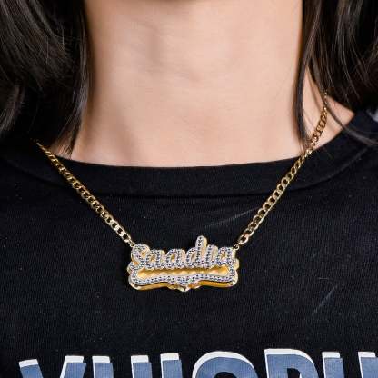 Double Plate Two Tone with Heart Personalized Custom Gold Plated Name Necklace-silviax