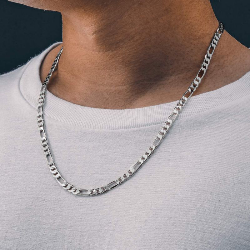 3mm/5mm Figaro Chain White Gold Plated Necklace-silviax