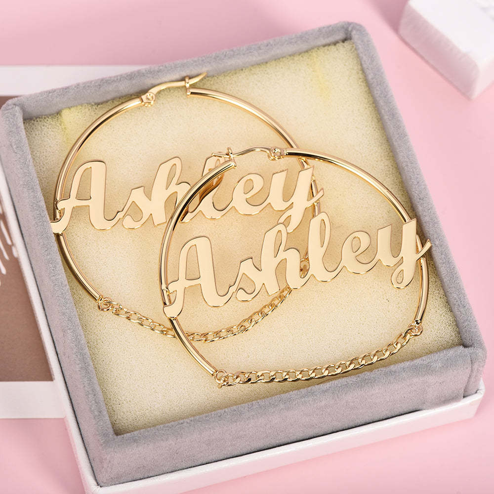 Hoop with Chain Personalized Name Earrings-silviax