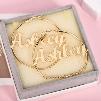 Hoop with Chain Personalized Name Earrings-silviax