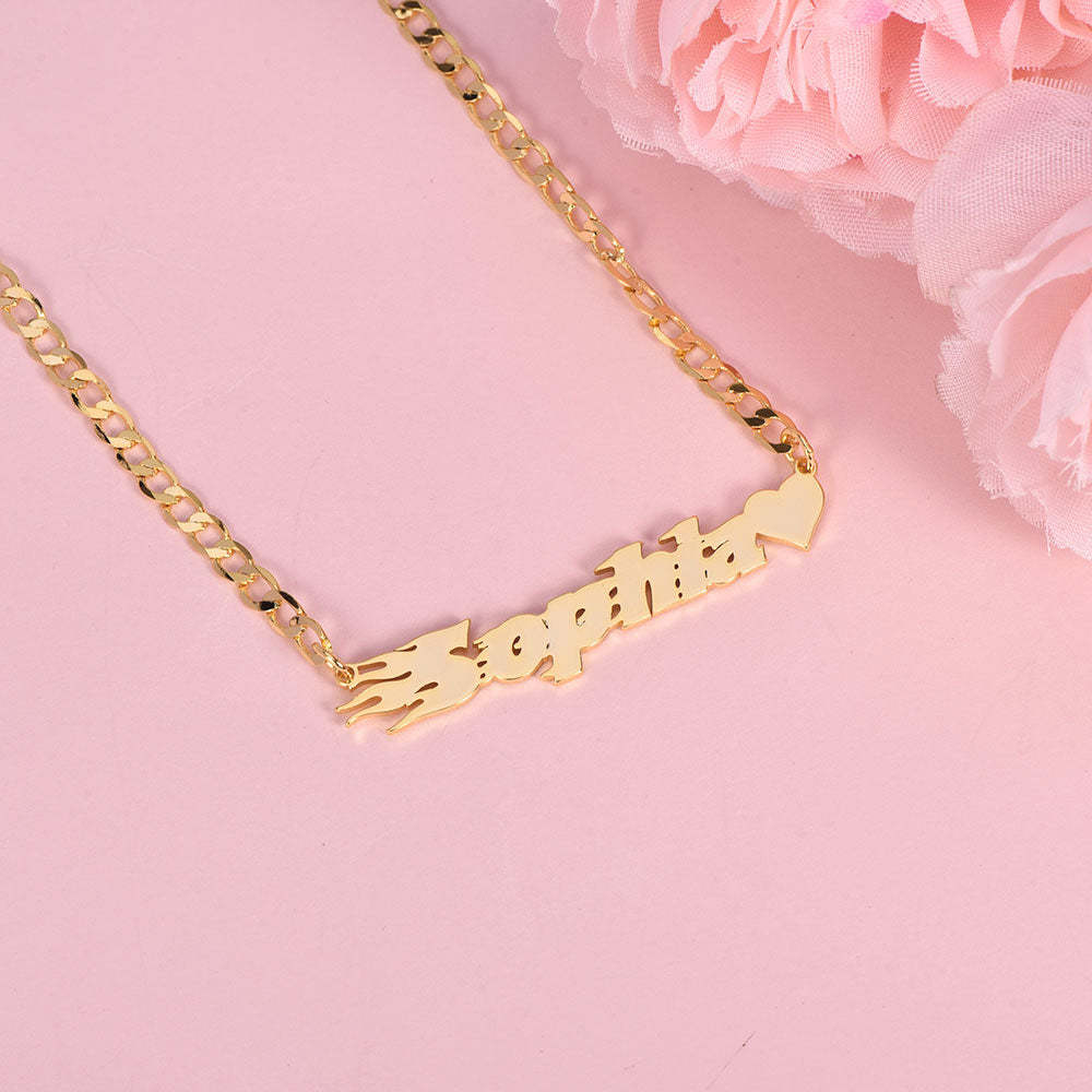 Italics Letters with Heart Nameplate Pendant Personalized Custom Name Necklace-silviax