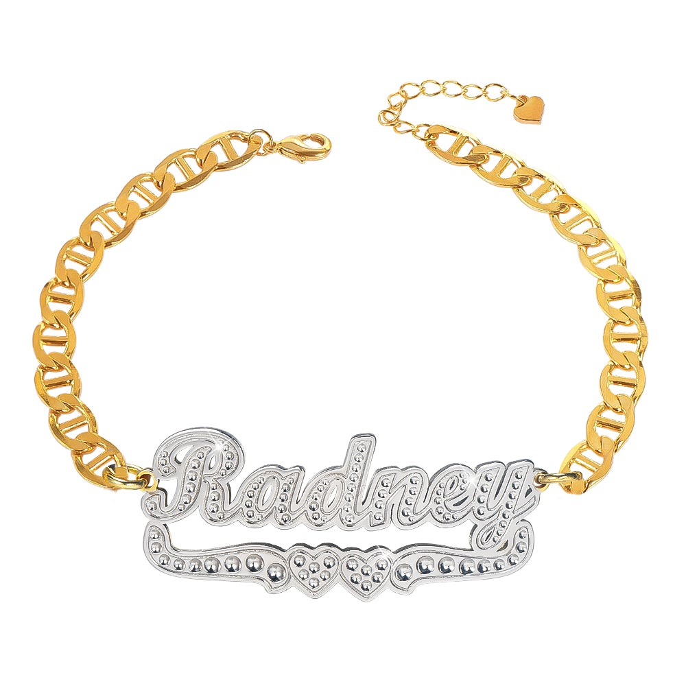 Two Hearts Two Tone Personalized Custom Gold Plated Name Bracelet-silviax