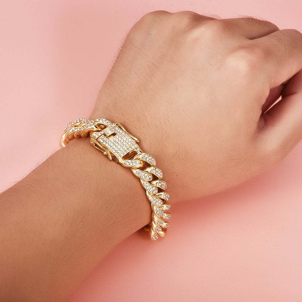 Iced 8mm Cuban Link Chain Gold Plated Bracelet-silviax